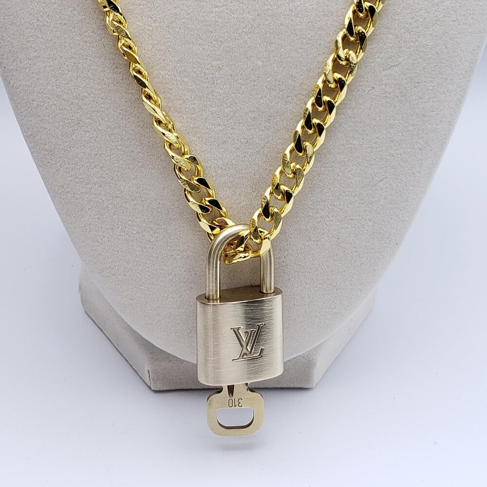 Stainless Steel Gold-Plated Necklace with Authentic Louis Vuitton Padlock - Picture 8 of 11